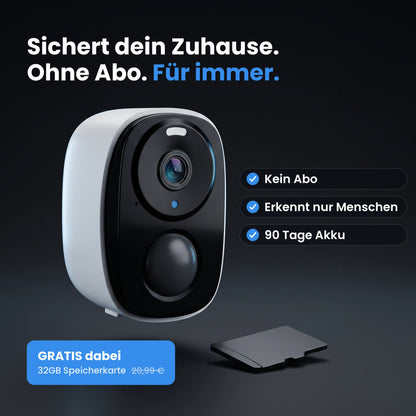 RemindSafe GuardCam Pro Überwachungskamera mit gratis 32GB Speicherkarte, ohne Abo, erkennt nur Menschen, 90 Tage Akku