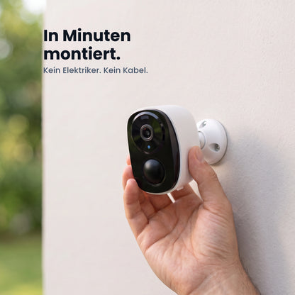 GuardCam Pro wird in Minuten kabellos an der Wand montiert, kein Elektriker und kein Kabel nötig